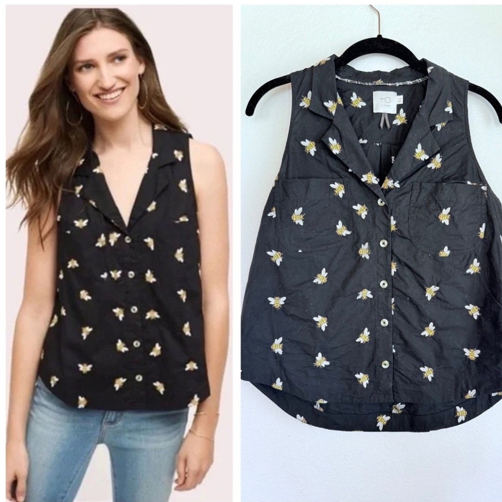 HD In Paris Black‎ Floral Sleeveless Blouse Size 2